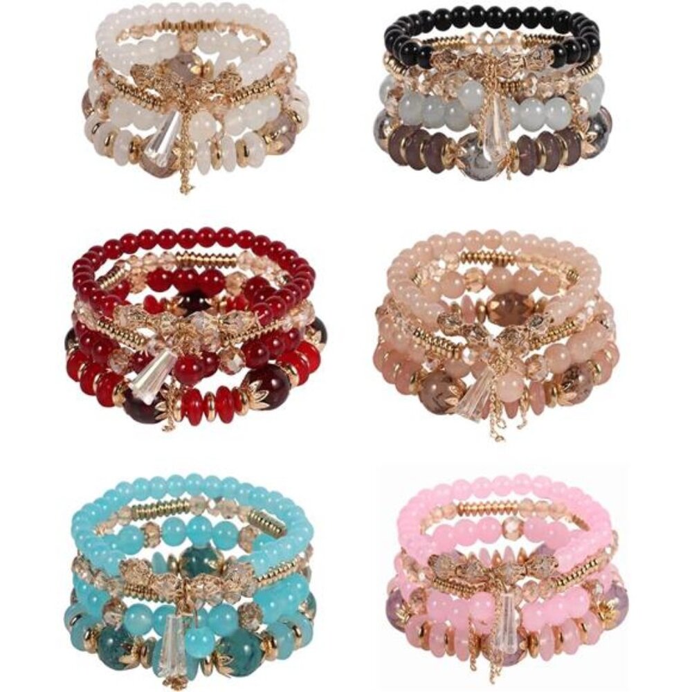 Bohemian Boho Stackable Bracelets for Women Set, Girls Stretch Multilayer Stack